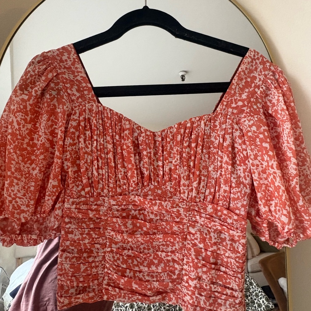 Orange Floral Puff Sleeve top